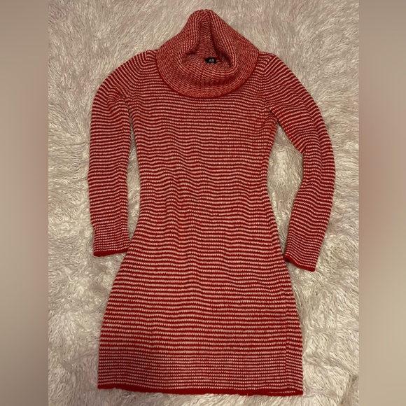 H&M Red and White Striped Knit Dress Sweater - Picture 3 of 5